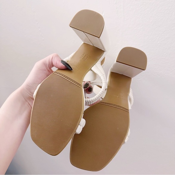 Sezane High Arielle Sandals Ecru Ivory Leather Brass Buckle Heels - Picture 5 of 8